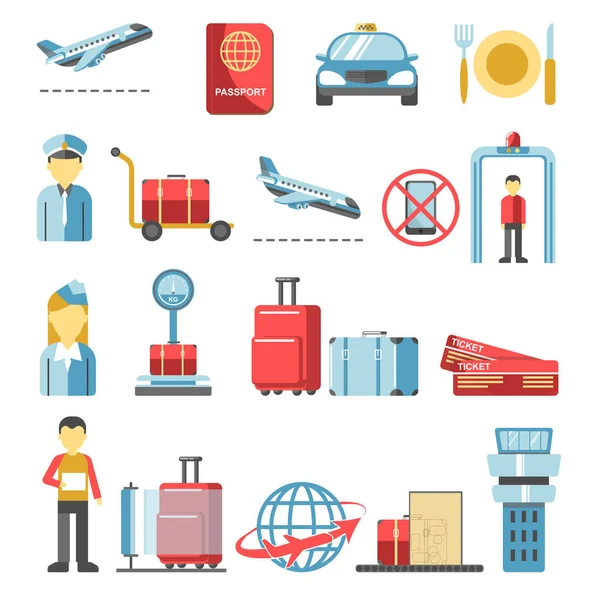 Iconos pictogramas aeropuerto — Vector de stock