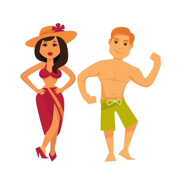 Hombre y mujer en trajes de baño — Archivo Imágenes Vectoriales