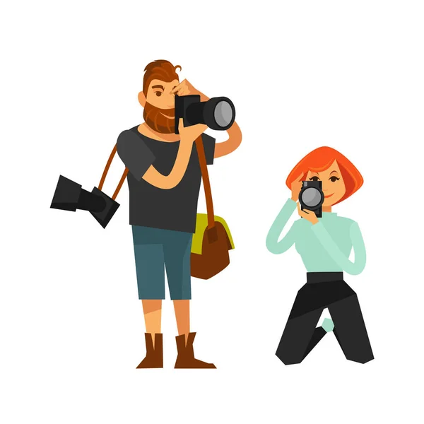 Pria dan wanita dengan ikon kamera - Stok Vektor