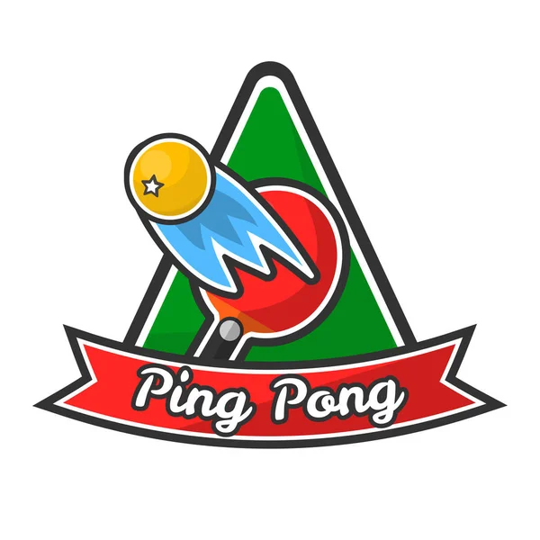 Logotype Ping-pong avec raquette rouge et balle jaune — Image vectorielle