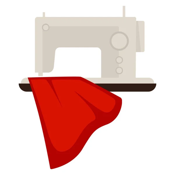 Máquina de costura e pano vermelho — Vetor de Stock
