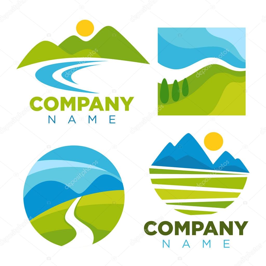 Green nature landscape vector icons templates for company