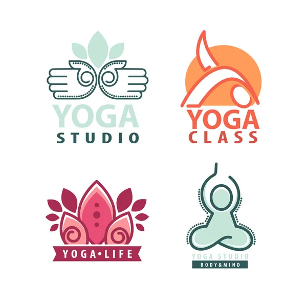 Yoga monograms and logos set. — Stock Vector