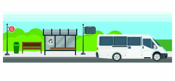 Personenvervoer bus bij bushalte station — Stockvector
