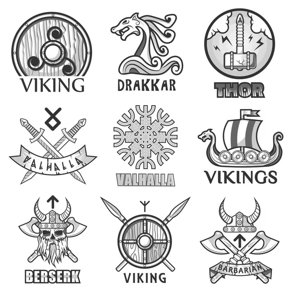 Conjunto de logotipo guerreiros Viking — Vetor de Stock