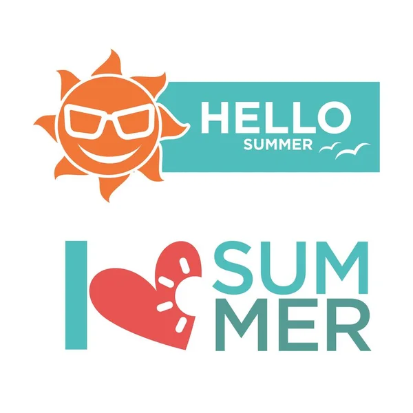 Summer greeting emblems with sun and heart — Stock Vector