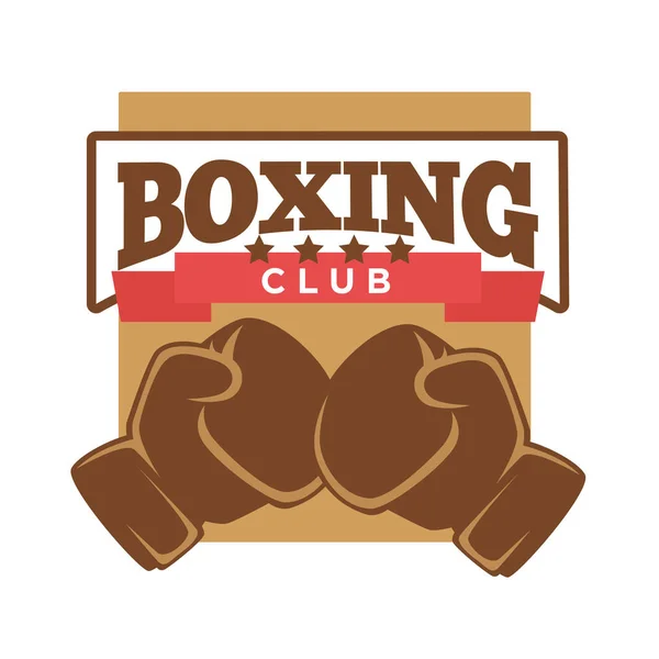 Boxing club logo label with two brown gloves — Stock Vector