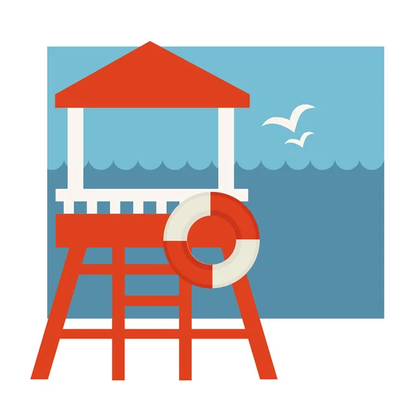 Lifeguard post with lifebuoy — Stock Vector