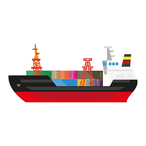 Big cargo ship full of metal containers on deck — Stock Vector