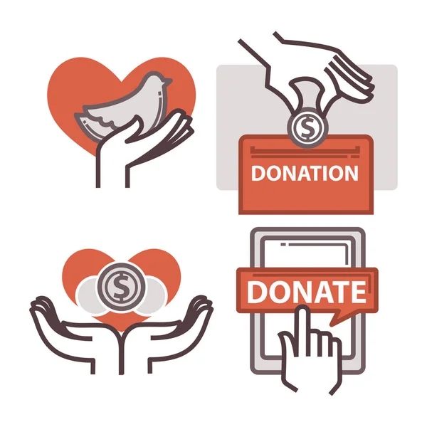 Icônes de don et de bénévolat — Image vectorielle