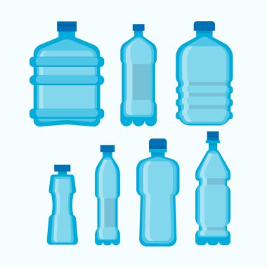 Plastik su şişeleri vektör kümesi üzerinde beyaz izole