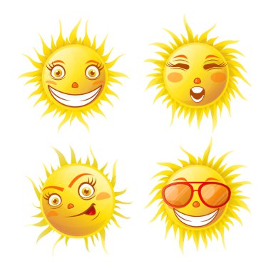 Sarı güneşin poster dört beyaz izole gülümseyen