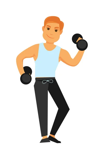 Fit man with dumbbells does exercises isolated illustration — Stock Vector