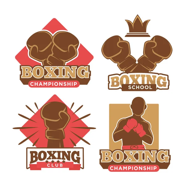 Campeonato de boxeo, escuela deportiva y emblemas de clubes privados — Vector de stock