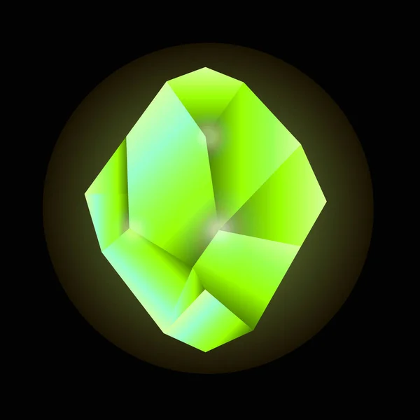 Кварцовий кристал в зеленому кольорі ізольований на чорному фоні — стоковий вектор