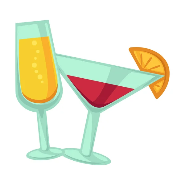 Copos de champanhe e martini com bebidas isoladas em branco — Vetor de Stock