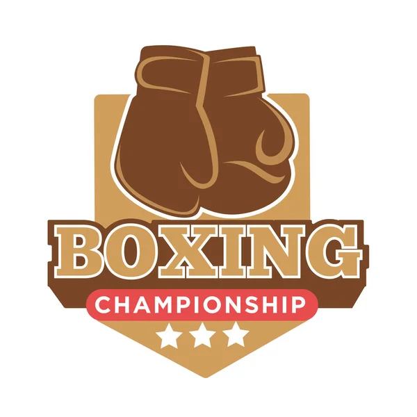 Etiqueta de logo colorido campeonato de boxeo con guantes silueta — Vector de stock