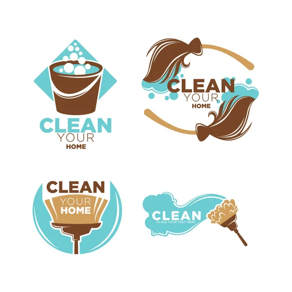 Limpe o seu serviço de casa logotipo promo ilustrações conjunto — Vetor de Stock