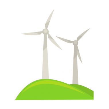 Rüzgar enerji jeneratörleri yeşil toprak parçası üzerinde