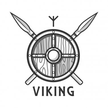 Vikingler kalkan iki çapraz spears ile 