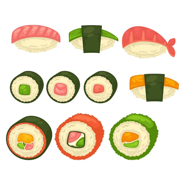 Grandes rollos de sushi y maci — Vector de stock