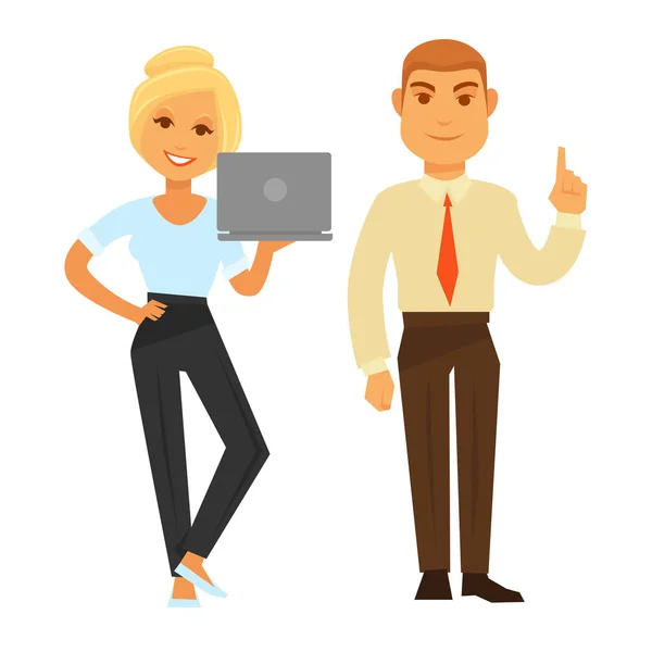 Femme d'affaires avec ordinateur portable et homme — Image vectorielle