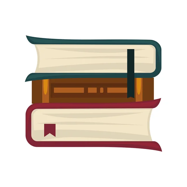 Böcker högen av tre med bokmärken — Stock vektor