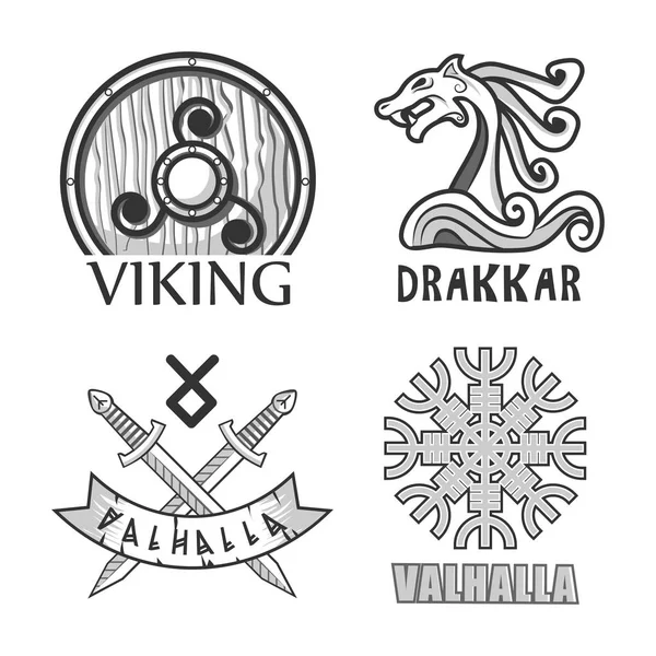 バイキング、ドラッカーとヴァルハラ — ストックベクタ