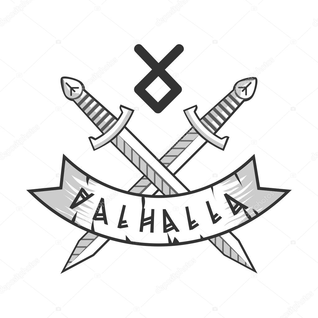 Valhalla logotype with crossed swords
