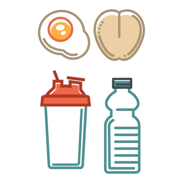 Cartaz de nutrição saudável com recipientes de água e ovo —  Vetores de Stock