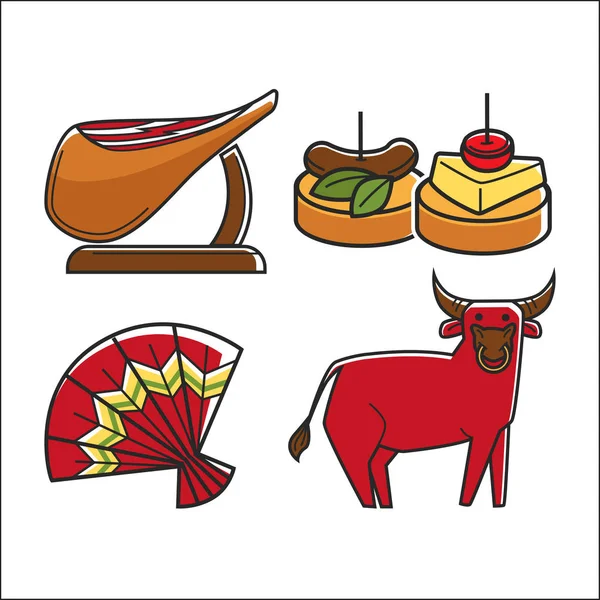 传统的西班牙小吃和公牛 — 图库矢量图片