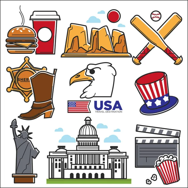 USA-ban híres tereptárgyak — Stock Vector