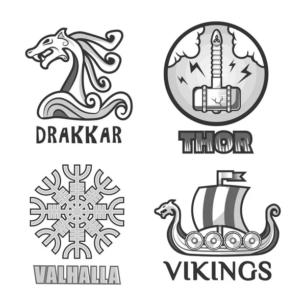 Ensemble de logo guerriers vikings — Image vectorielle