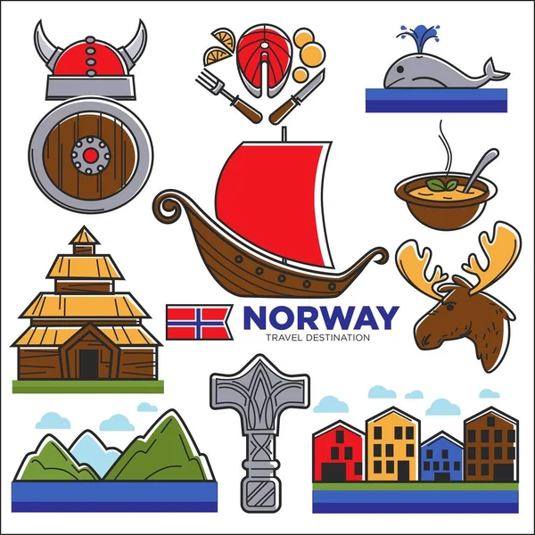 Noruega cartaz de destino de viagem —  Vetores de Stock