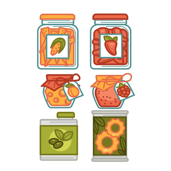 Alimentos conservados em vasos de jarro — Vetor de Stock