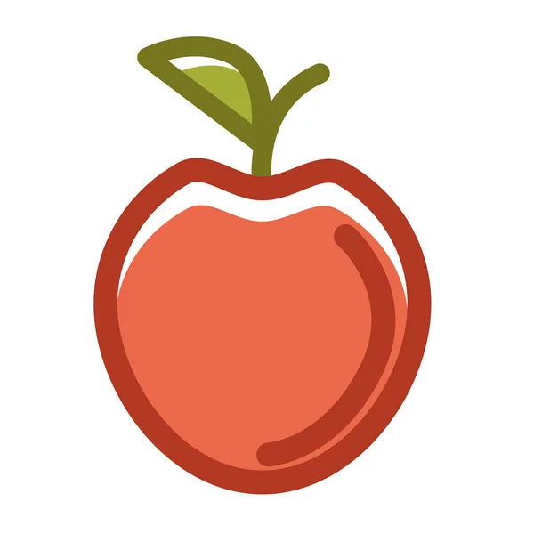 Manzana roja con hoja verde — Vector de stock