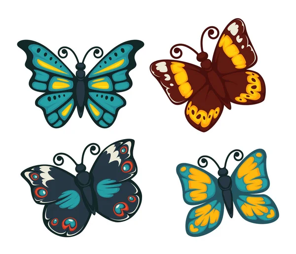 Mariposas iconos de colores conjunto — Vector de stock