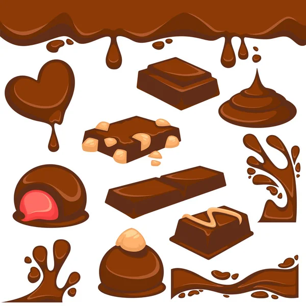 Gotas de chocolate gotejamento respingos —  Vetores de Stock