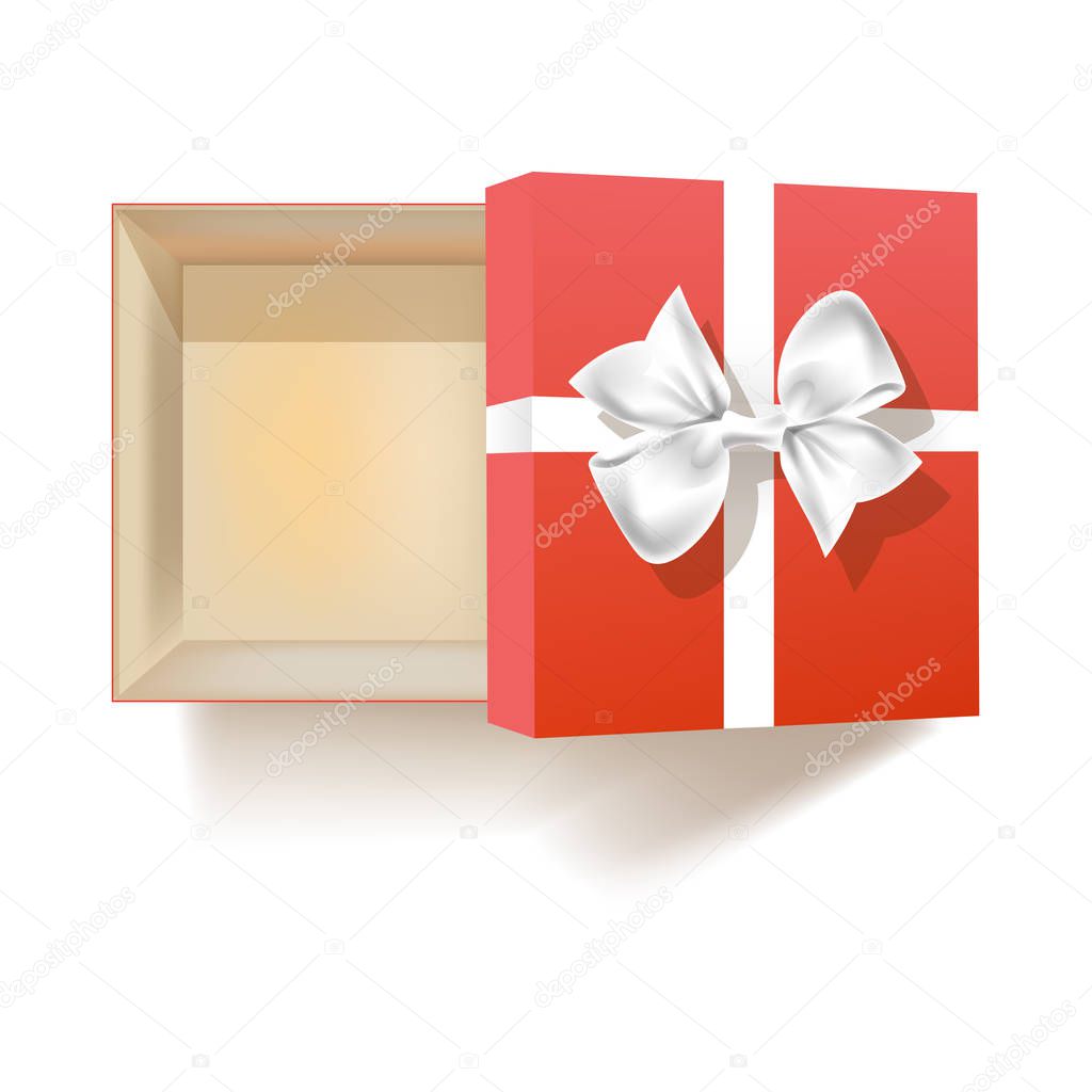 Open empty gift box with bow