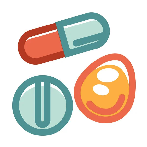 Pills in various shapes — Stock Vector