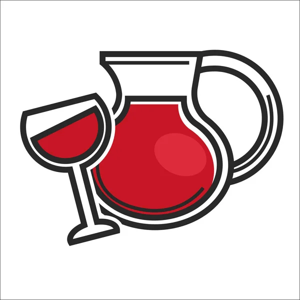 Jarro e copo de vinho com bebida vermelha — Vetor de Stock