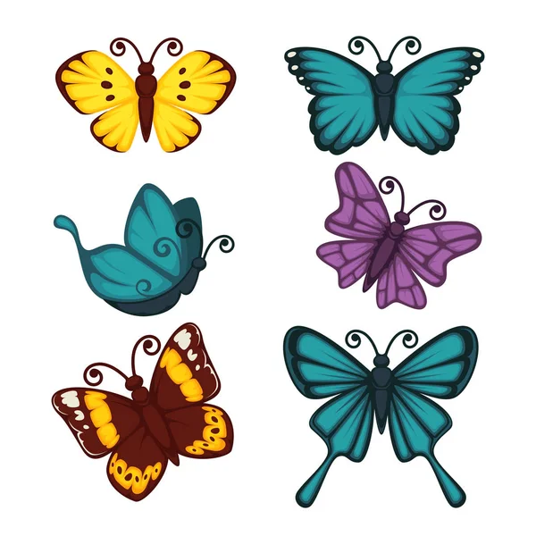 Increíble conjunto de mariposas — Vector de stock