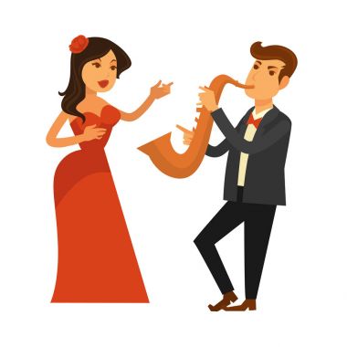 Şarkı söyleyen kadın Kırmızı elbiseli 