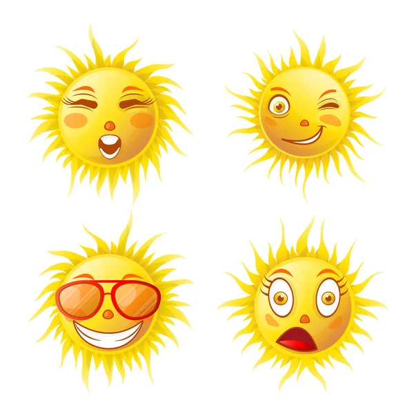 Yaz emoji Icons set yüzler — Stok Vektör