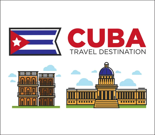 Cuba travel famous landmarks — Stock Vector