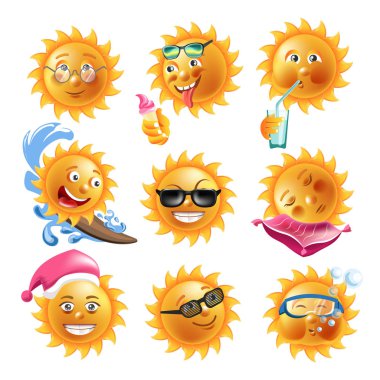 Yaz emoji Icons set yüzler 