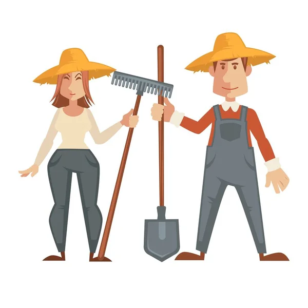 Agriculteurs en chapeaux de paille — Image vectorielle