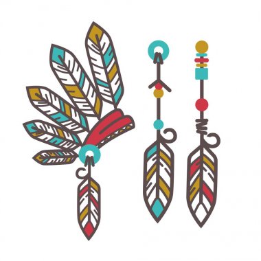 Tüyleri ile otantik Kızılderili şapka 