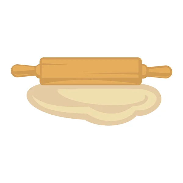 Flat dough and rolling pin — Stock Vector