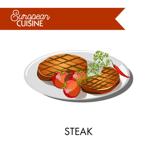 Steak met tomaten uit Europese — Stockvector